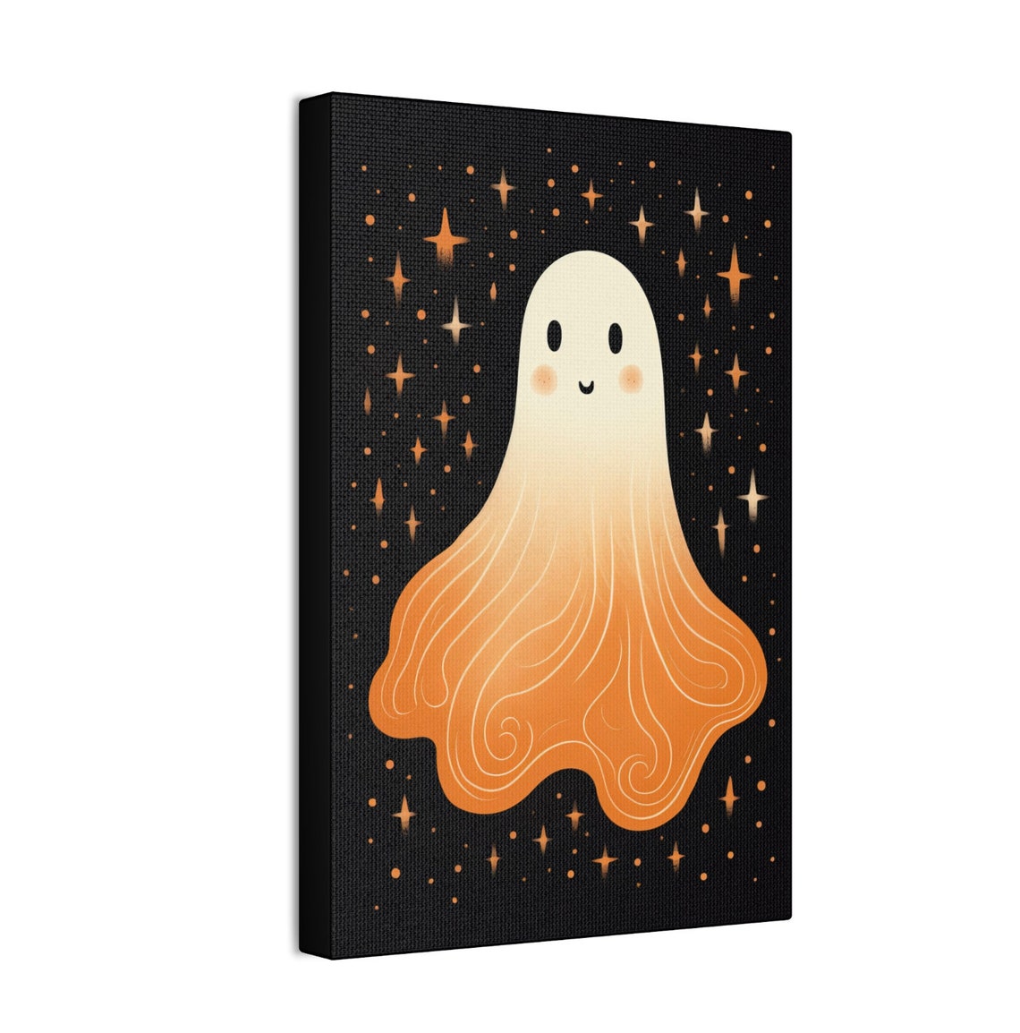 Whimsical Orange Ghost With Sparkles on Black Halloween Night Poster - Image 4