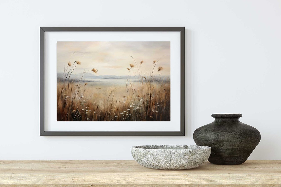 Golden Meadow Wildflowers at Dawn Misty Vintage Landscape Poster - Image 5