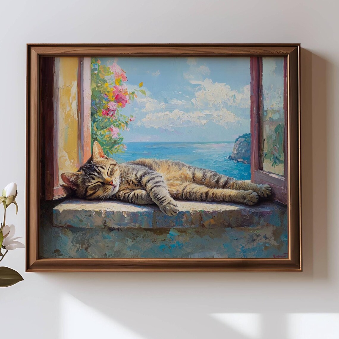 Tabby Cat on Villa Windowsill, Italian Art Print - Image 6