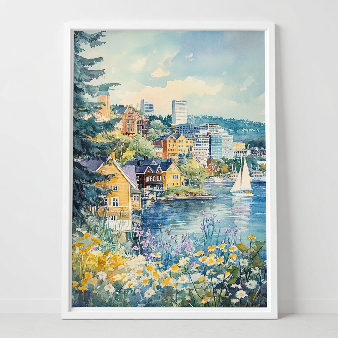 Oslo Norway Watercolor Print Scandinavian Cityscape Wall Art