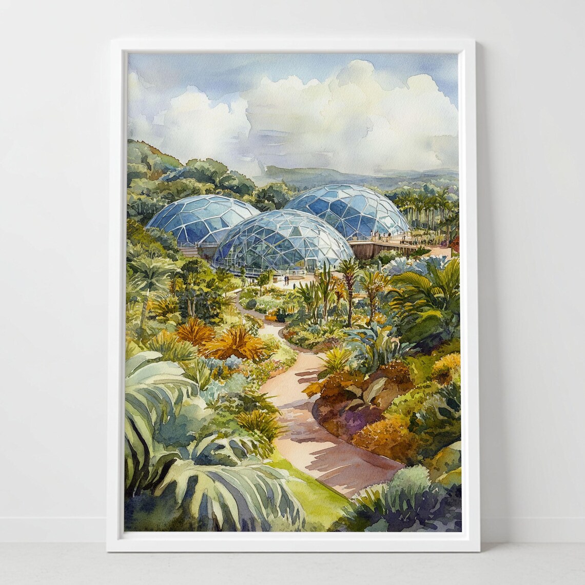Eden Project Watercolor Print Botanical Glass Dome Cornwall Uk