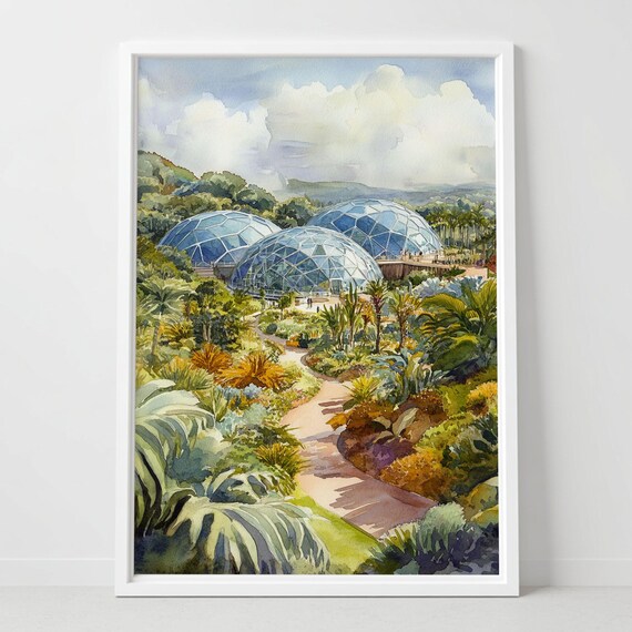 Eden Project Watercolor Print Botanical Glass Dome Cornwall Uk