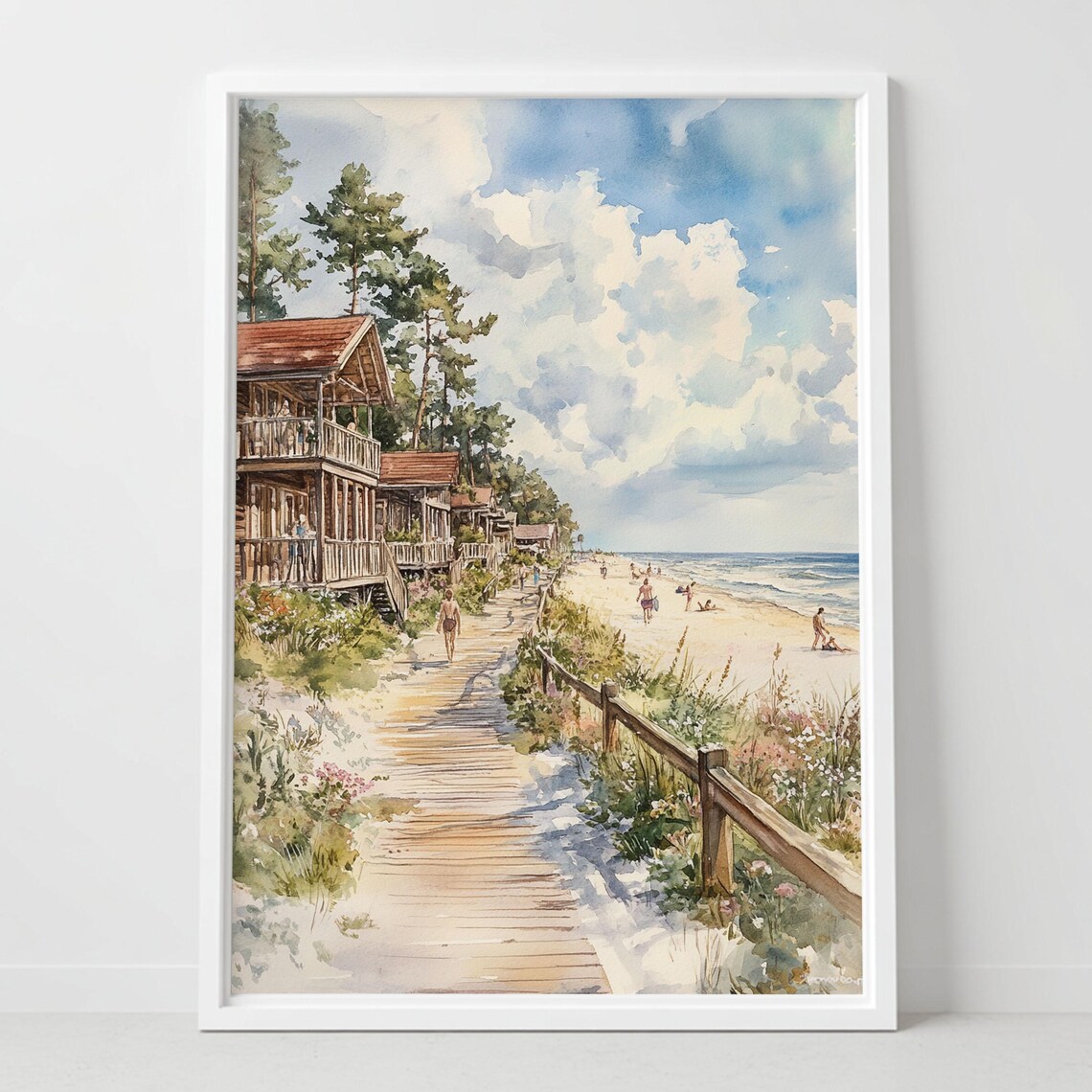 Jurmala Beach Latvia Baltic Sea Boardwalk Watercolor Summer Poster