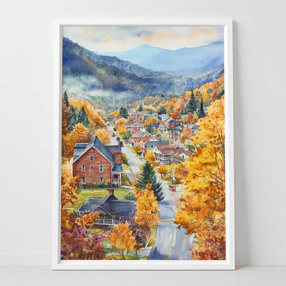 Asheville Autumn Watercolor Print North Carolina Wall Art