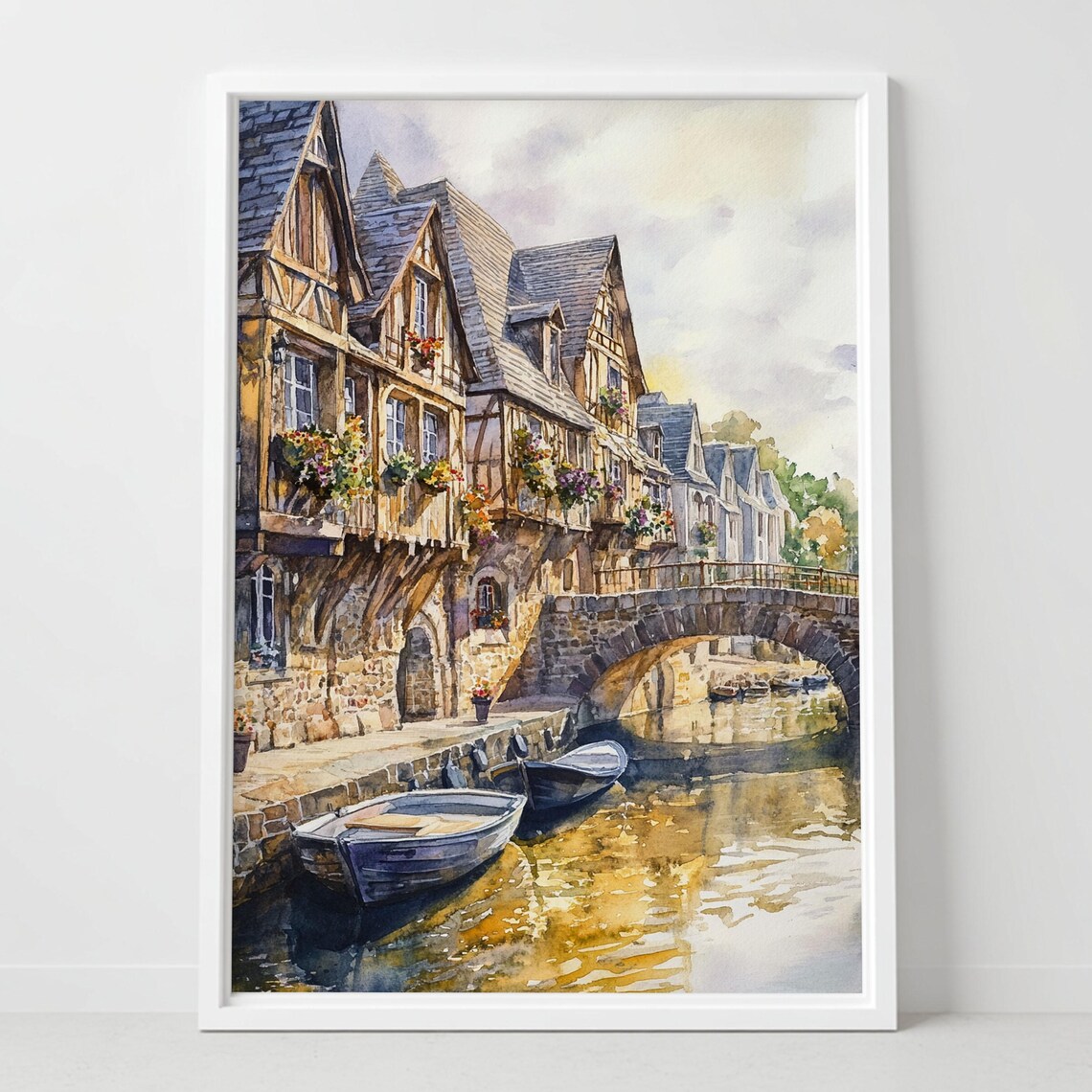 Historic Medieval Half Timbered Street Stone Bridge Canal Art Poster