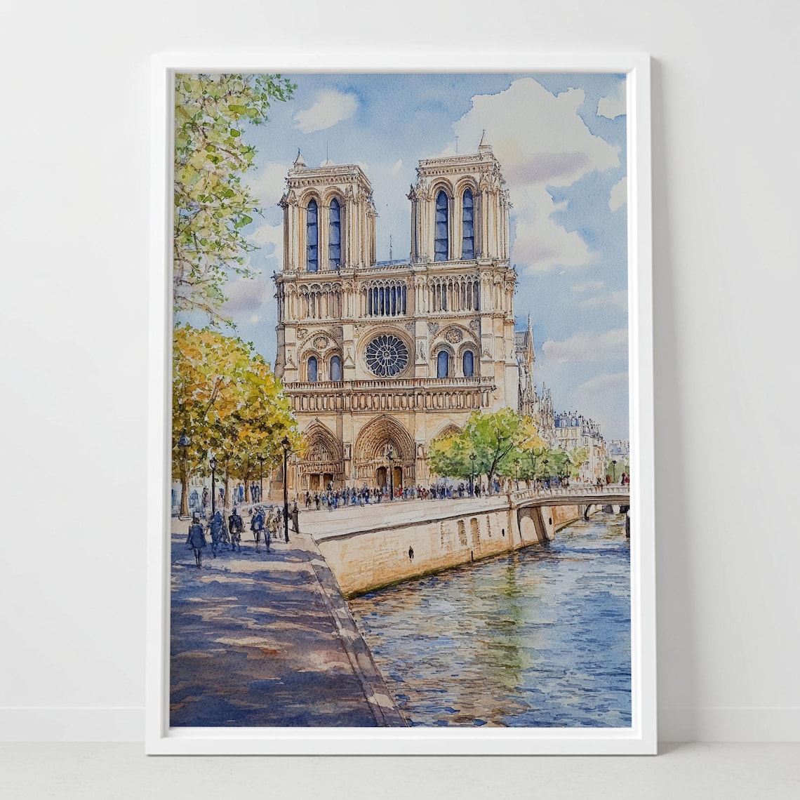 Notre Dame Cathedral Paris France Watercolor Riverfront Poster