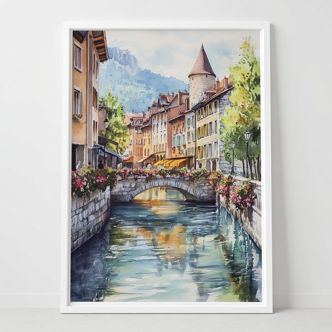 Annecy France Watercolor Print, Canal View