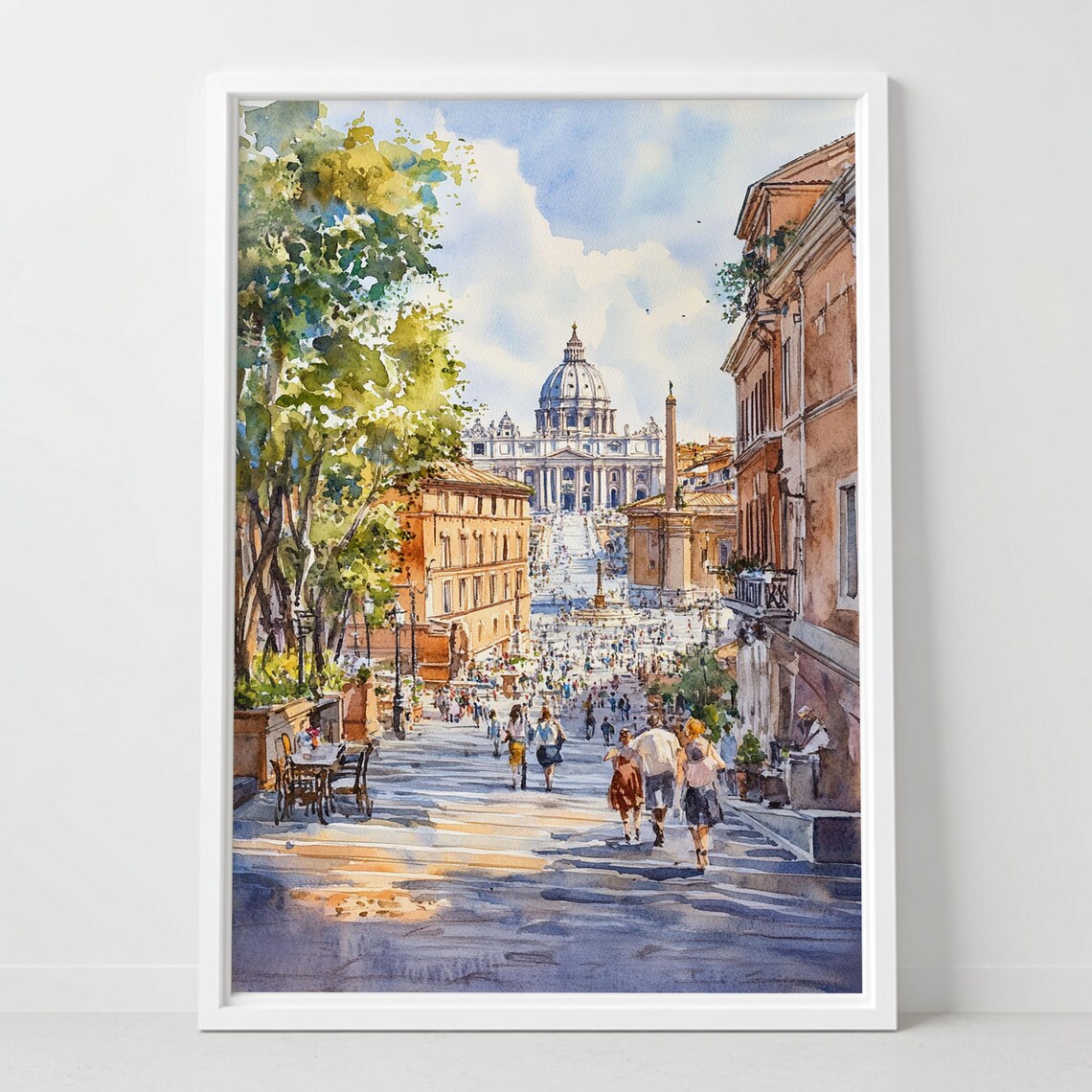 Rome Italy Saint Peters Basilica Vatican Street Watercolor Poster