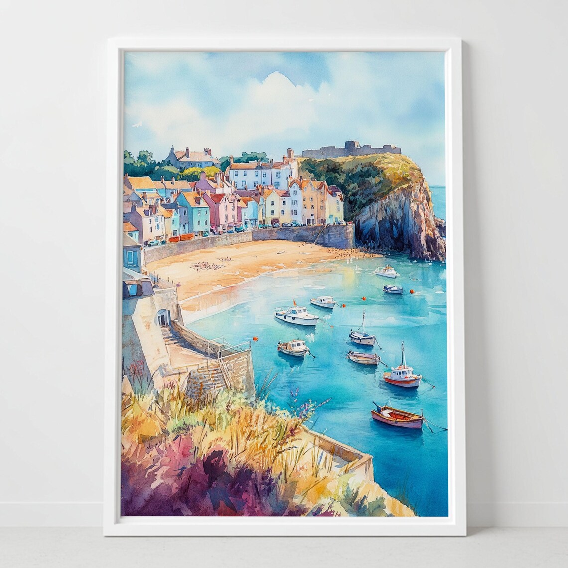 Tenby Wales Coastal Watercolor Art Print
