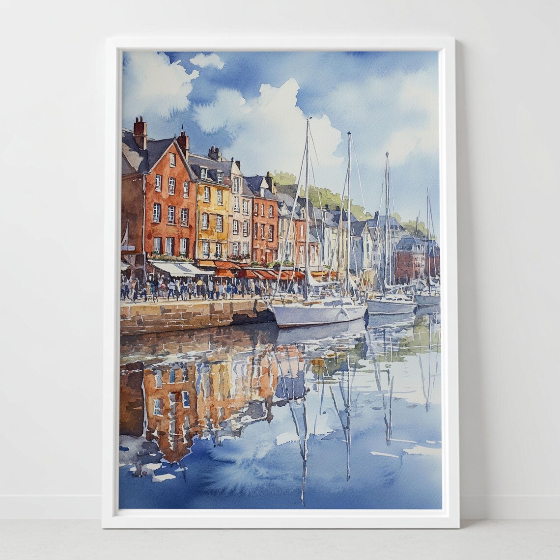 Honfleur Harbor Watercolor Sailboats Colorful Quay Houses France Poster