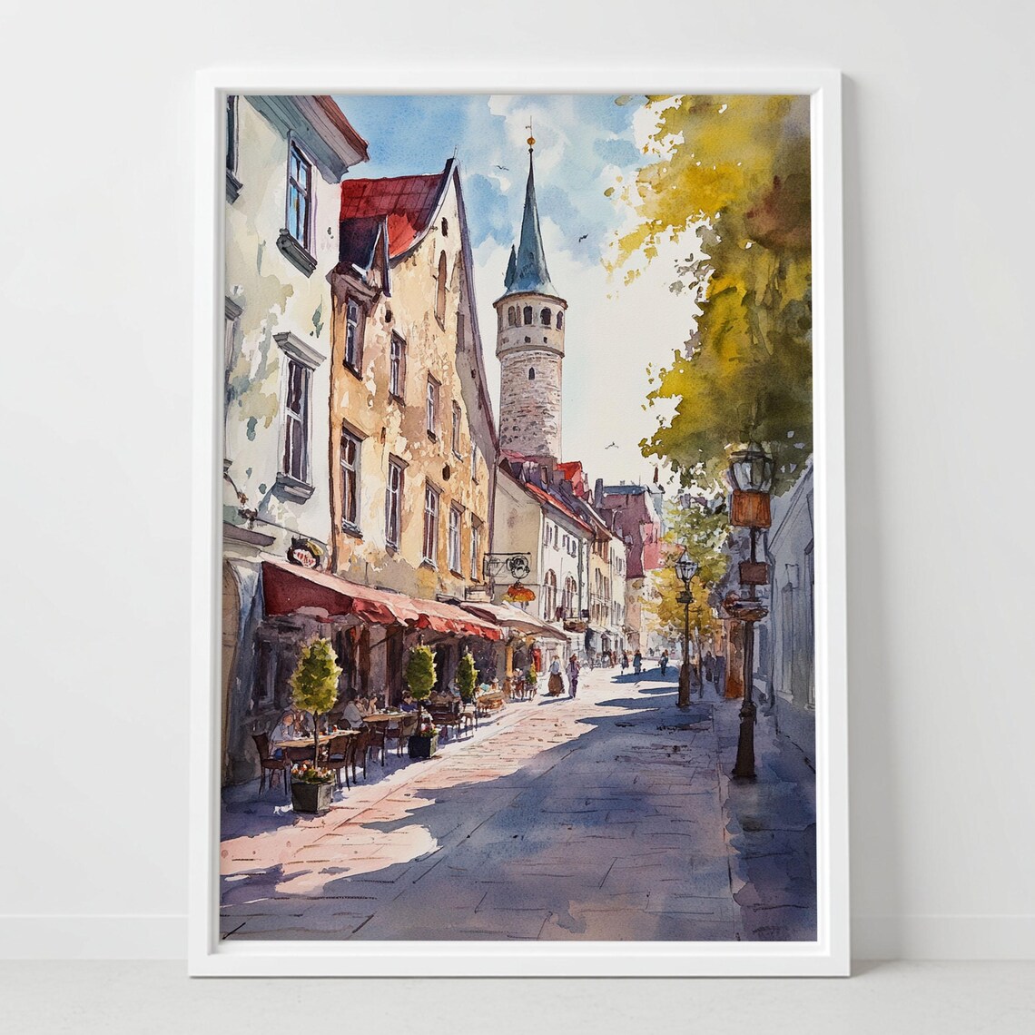 Tallinn Old Town Watercolor Medieval Street Estonia Baltic Poster