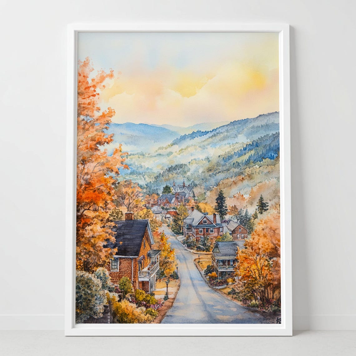 Asheville Watercolor Print North Carolina Autumn Landscape