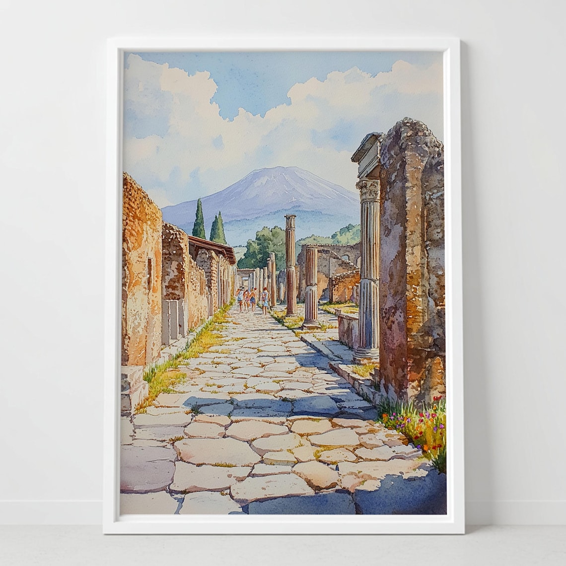 Pompeii Italy Ancient Ruins Street Mount Vesuvius Watercolor Poster