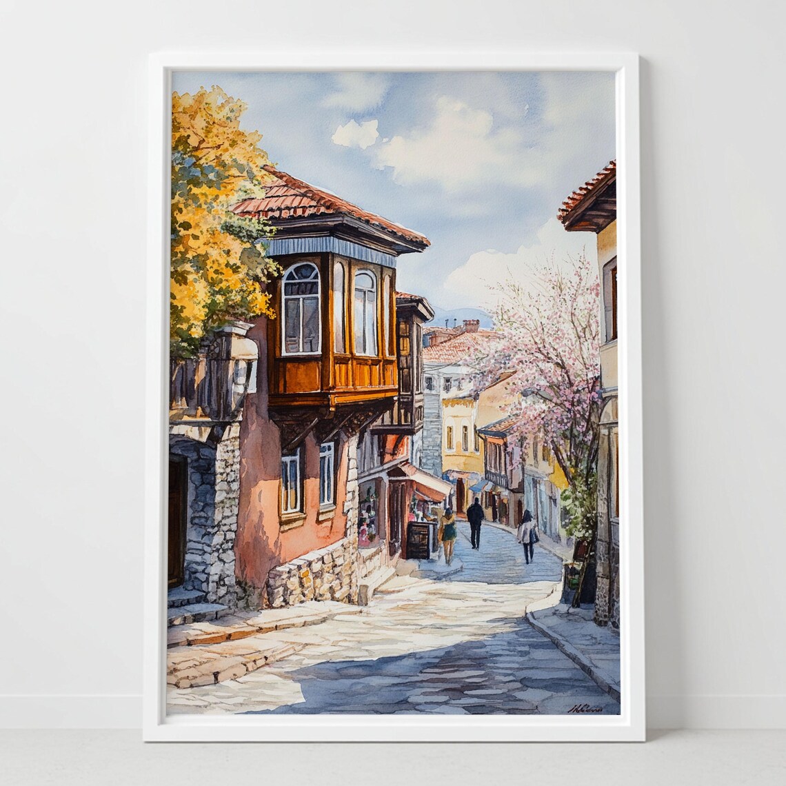 Plovdiv Bulgaria Old Town Street Watercolor European Painting Poster
