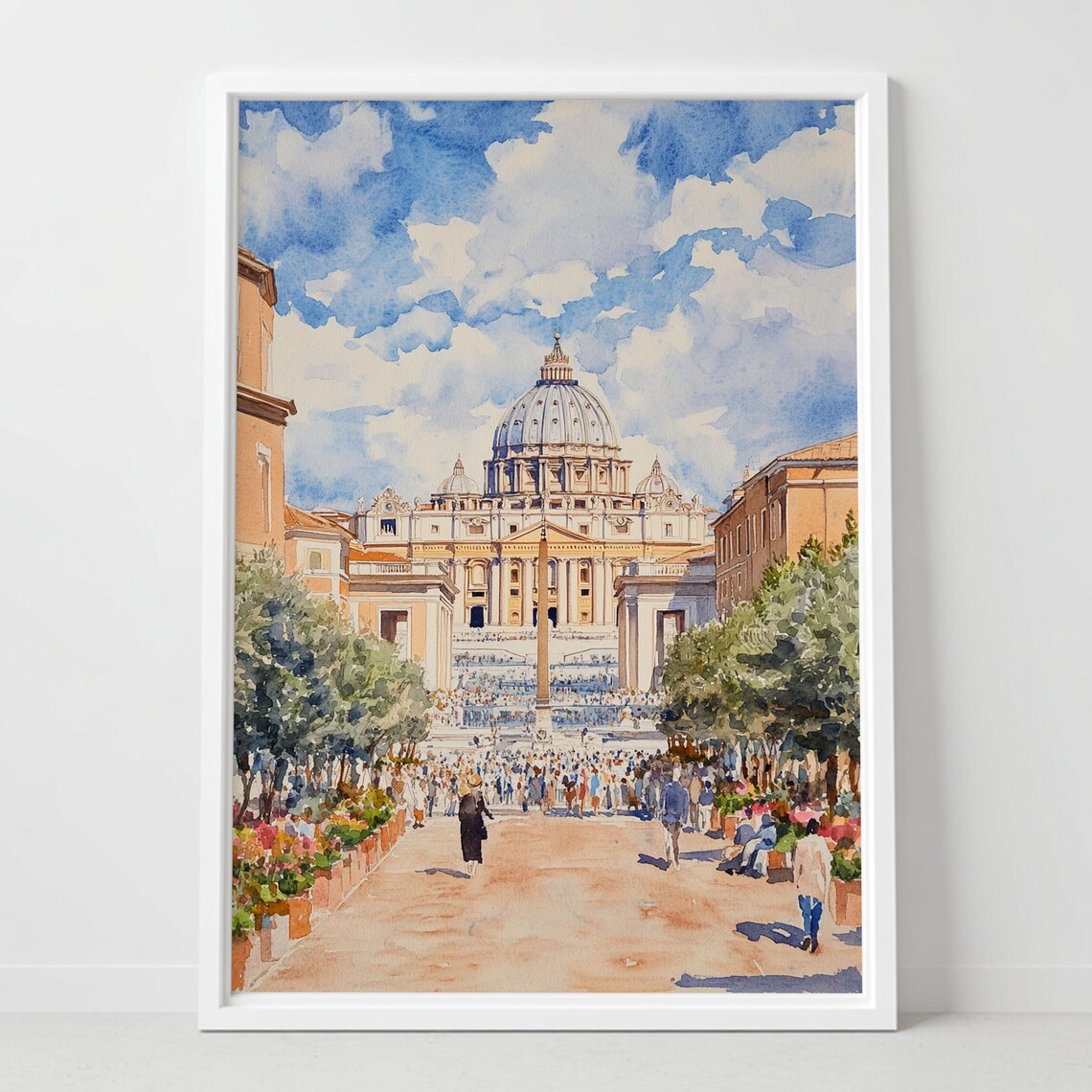Vatican City Watercolor St Peters Basilica Rome Square Art Poster