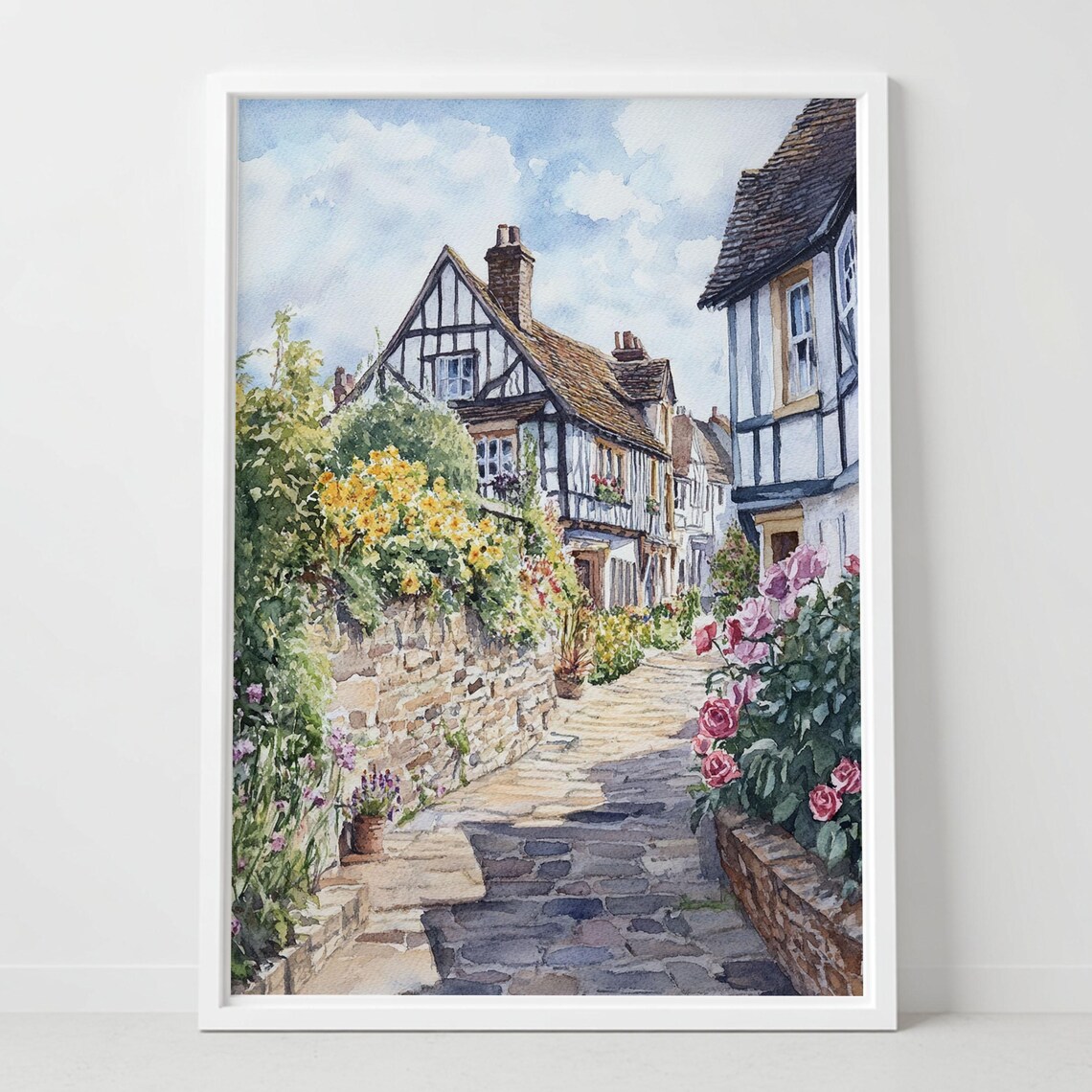 Shrewsbury England Tudor Timber House Cobblestone Lane Poster