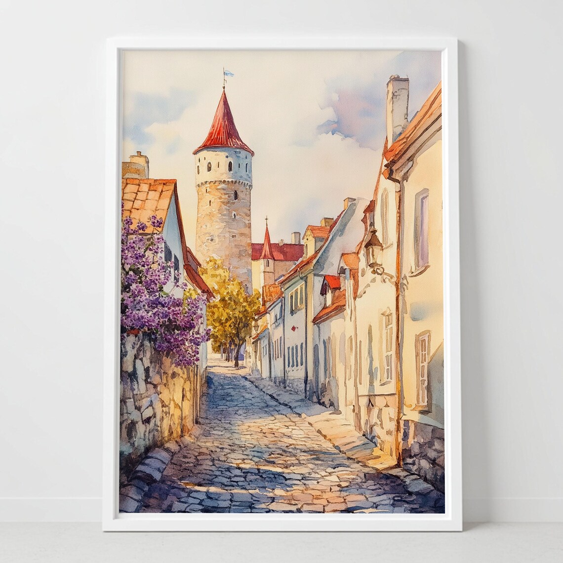 Tallinn Estonia Medieval Old Town Tower Cobblestone Street Poster