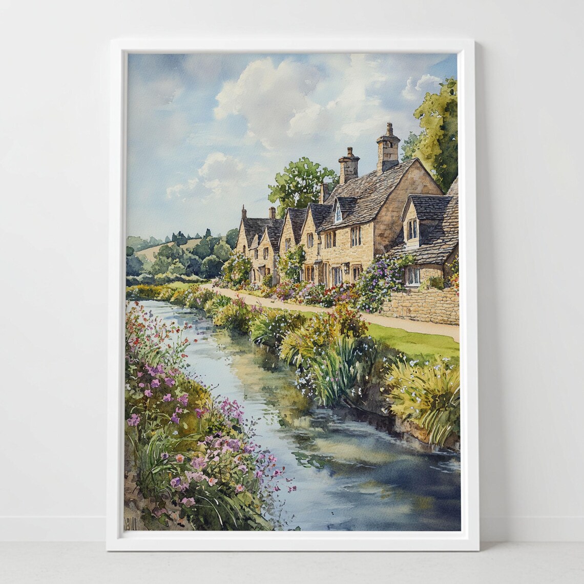 Bibury England Watercolor Art Print, Cotswolds Village