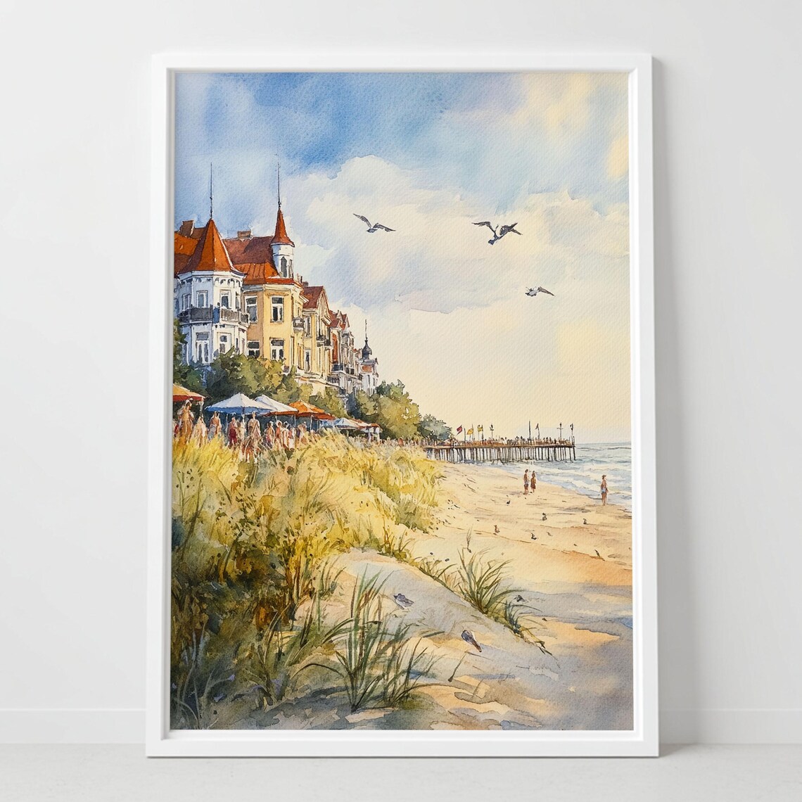 Sopot Poland Baltic Sea Beach Watercolor Pier Coastal Landscape Poster