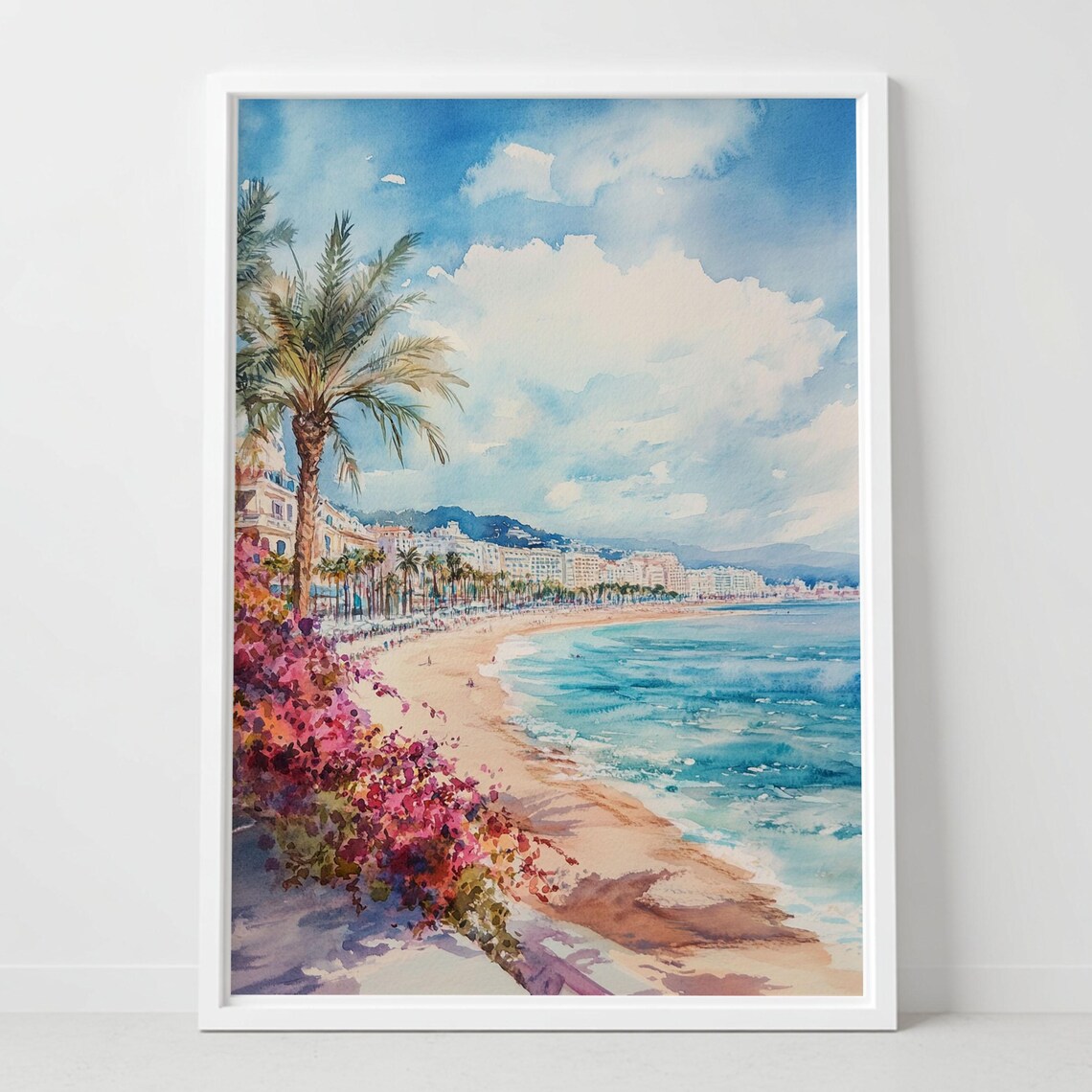 Cannes France Watercolor Palm Beach Promenade Riviera Poster