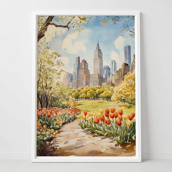 Watercolor New York City Print Central Park Springtime Skyline