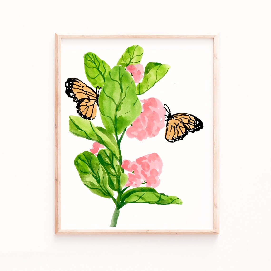 Monarch Butterflies And Milkweed Watercolor Art Print