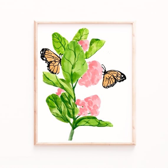 Monarch Butterflies And Milkweed Watercolor Art Print