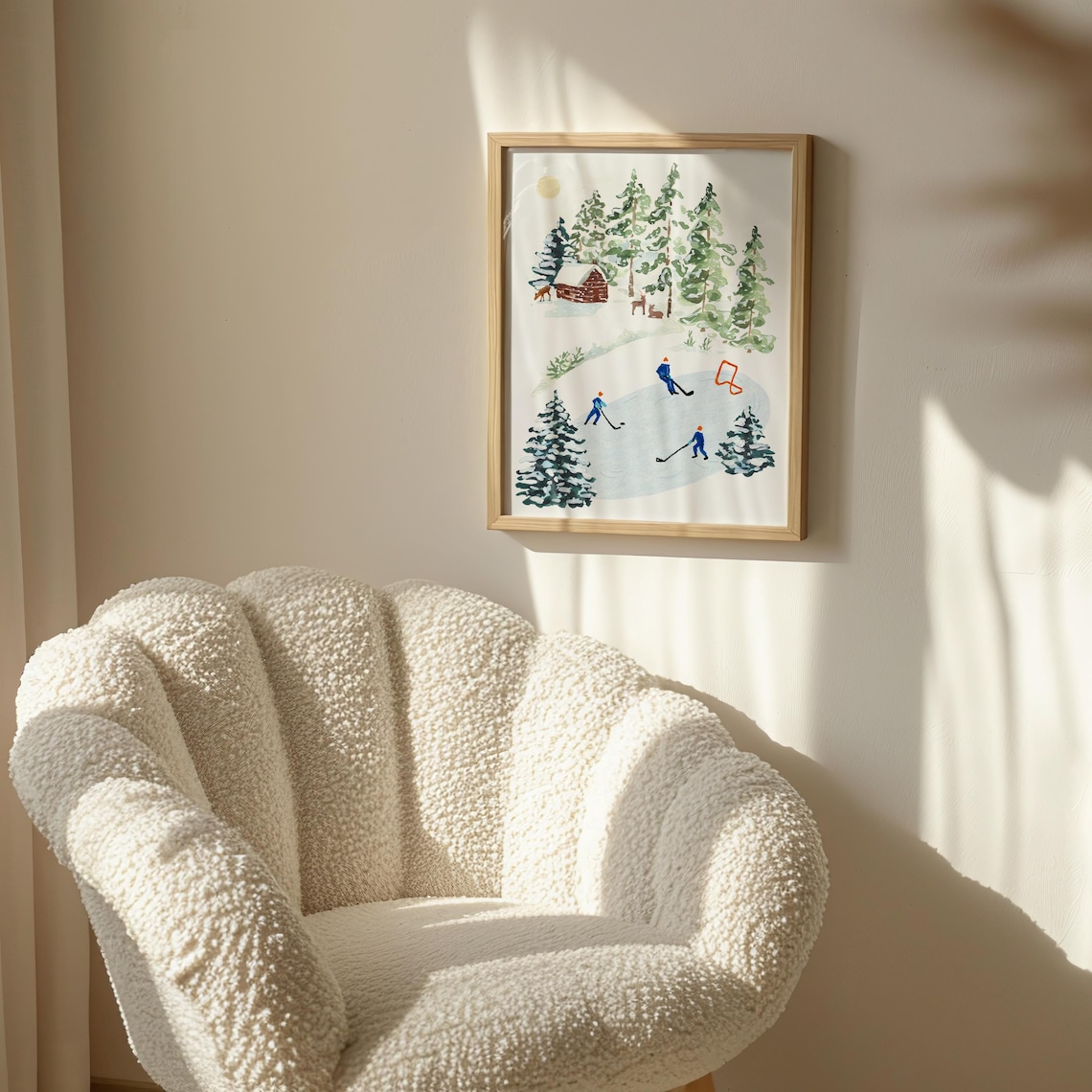 Winter Ice Hockey Watercolor Print, Rustic Cabin Decor - Image 4