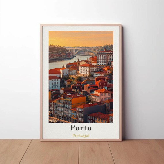Porto Portugal Douro River Sunset Bridge Old Town Travel Poster