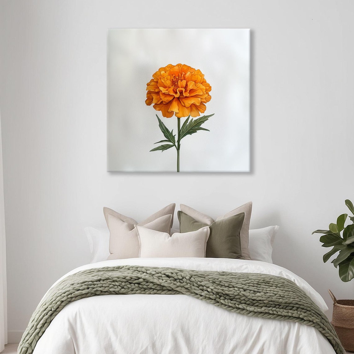 Golden Marigold Watercolor Flower Portrait Modern Botanical Print