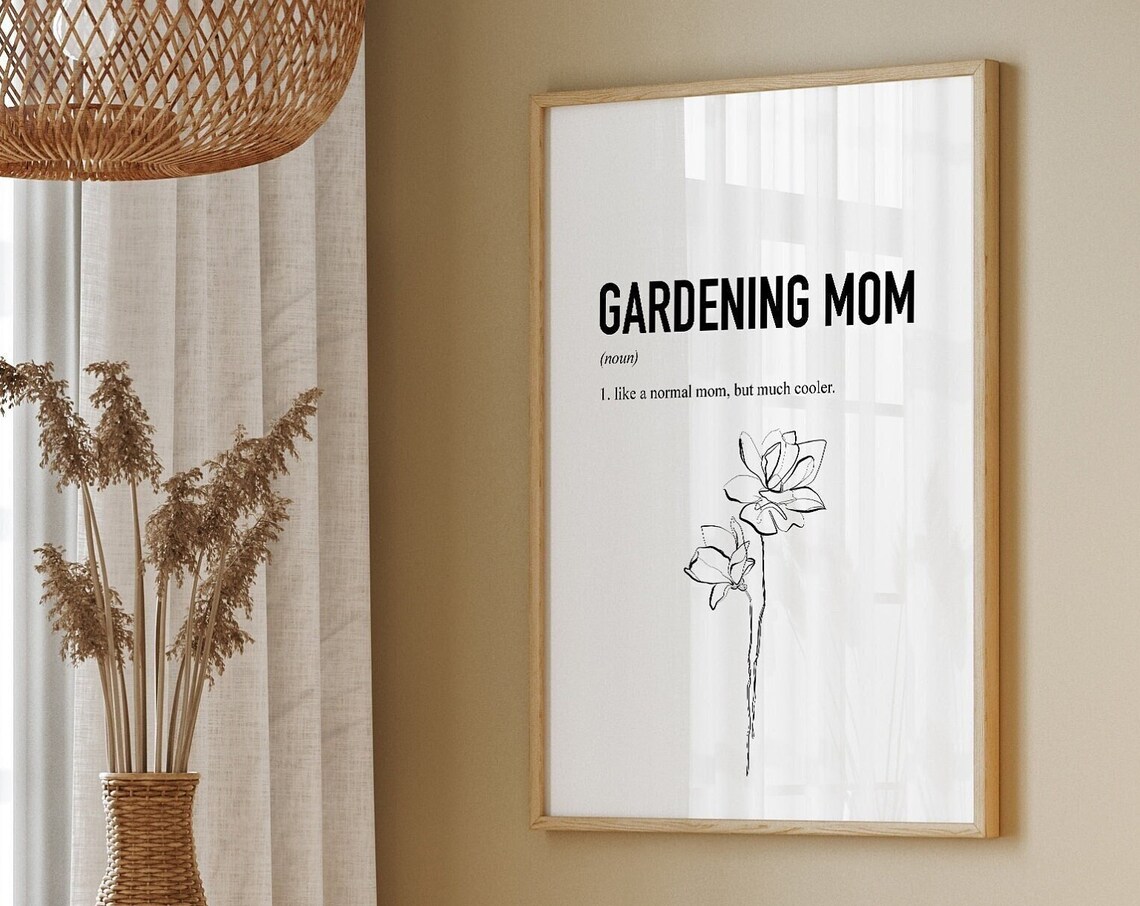 Gardening Mom Definition Quote Funny Flower Line Art Gift Poster - Image 2
