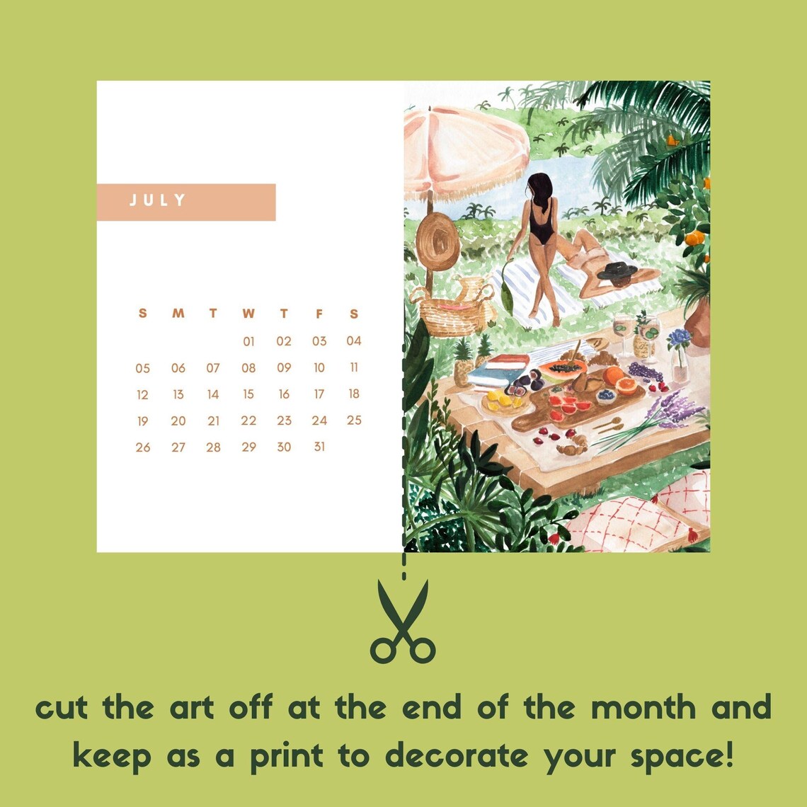 2025 Monthly Calendar Lush Garden Watercolor Art Print Greenhouse Cat - Image 2
