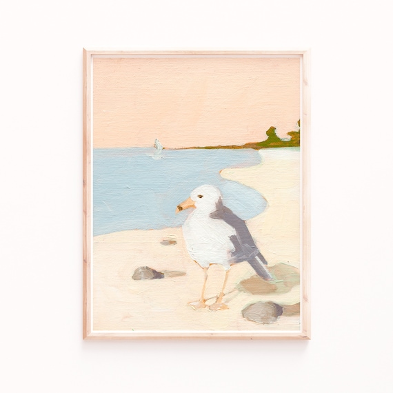 Seagull Art Print, Neutral Nautical Decor