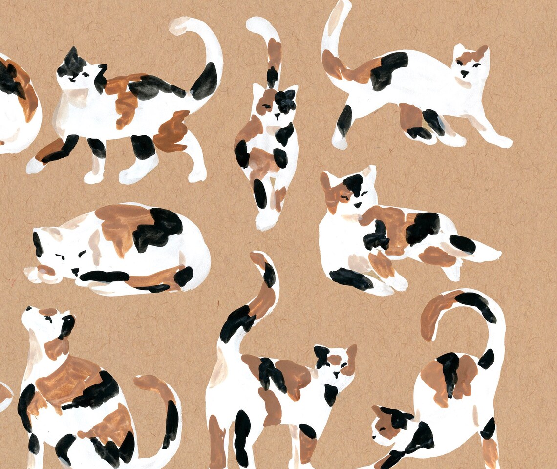 Calico Cat Watercolor Art Print, Neutral Wall Art - Image 3