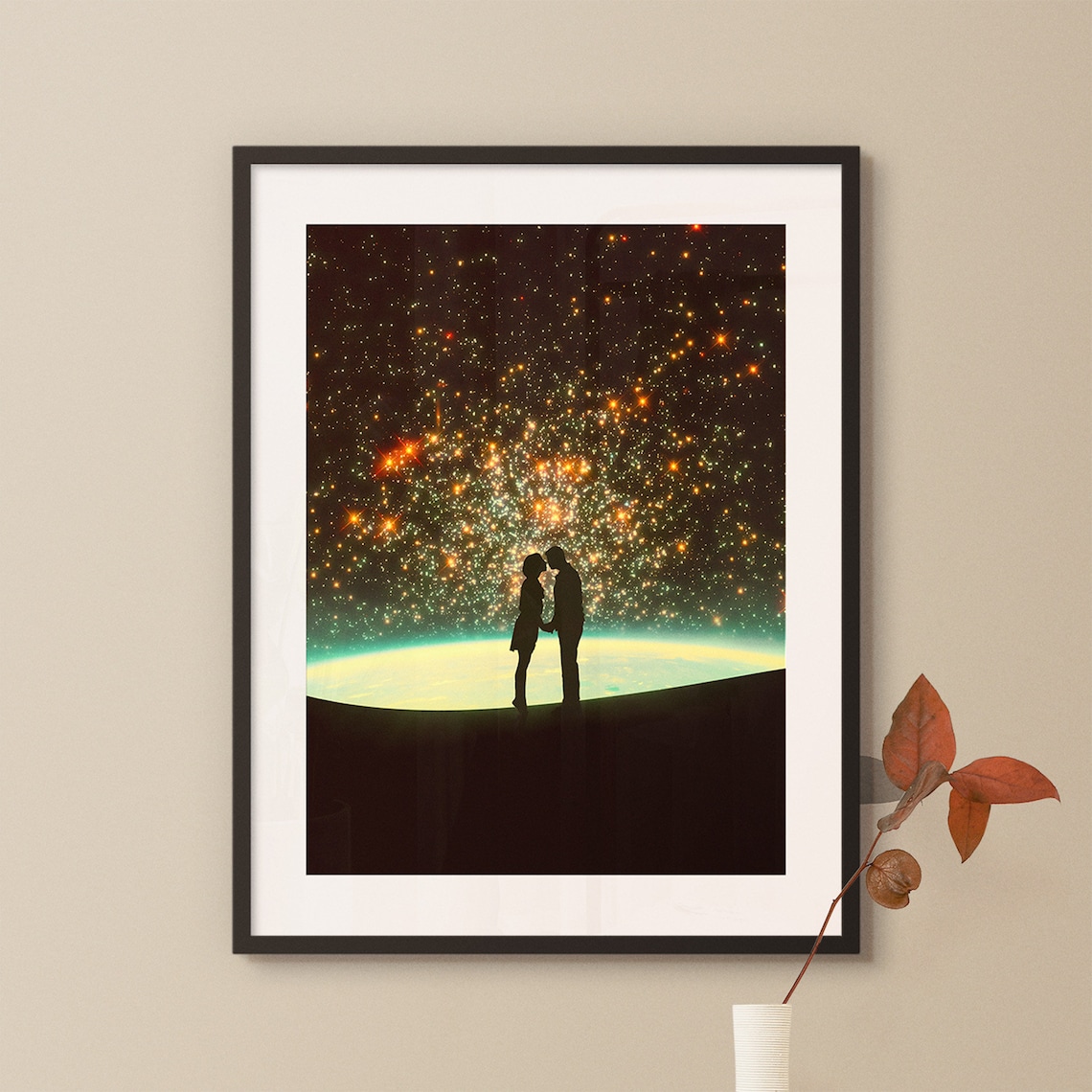 Cosmic Kiss Starry Sky Retro Futurism Art Print - Image 3