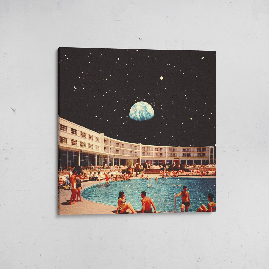 Lunar Pool Night Sky Moon Vintage Hotel Collage Retro Futurism Poster - Image 3