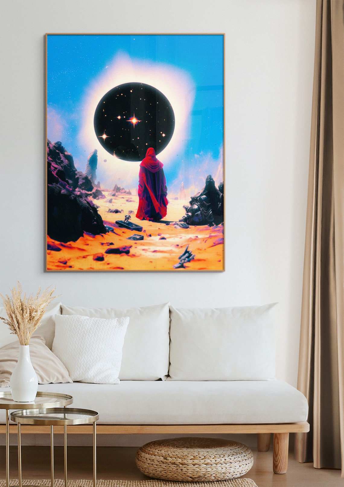 Celestial Guardian Red Hooded Figure Black Hole Sci Fi Space Wall Art - Image 3