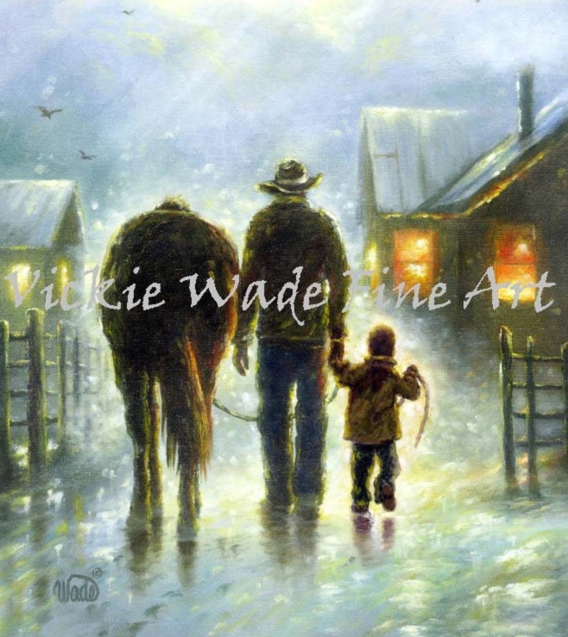 Cowboy Father And Son Art Print Little Cowboy And Dad Cowboy Paintings Grandpa Grandson Western Farmer Horse Gift Vickie Wade Art