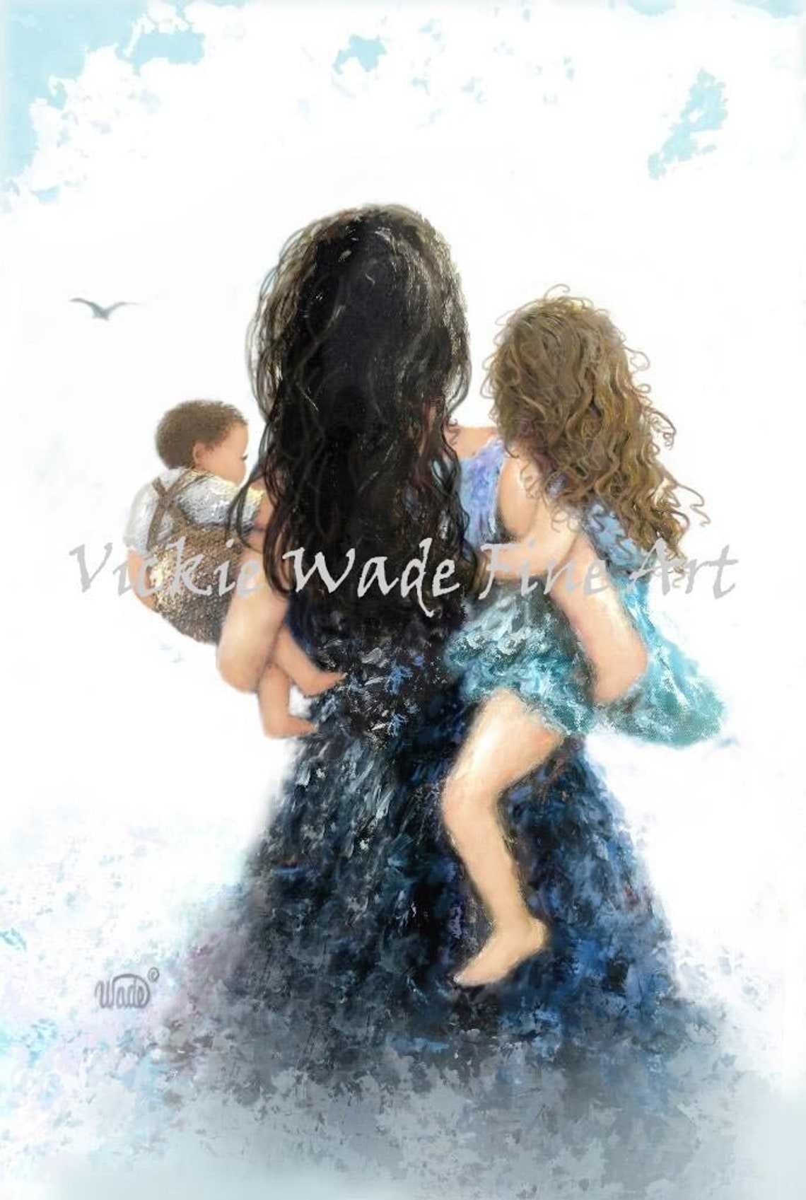 Mother Daughter And Baby Son Art Print Mother Carrying Son And Daughter Sister And Brother Vickie Wade Art