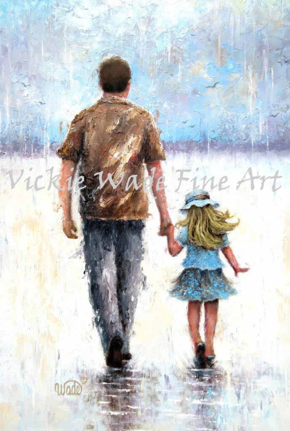 Father And Little Daughter Walking Hand In Hand In The Rain Poster