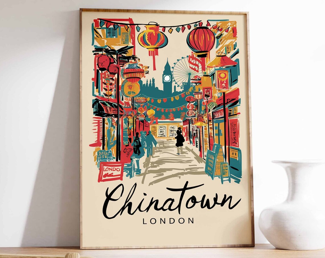 Chinatown London Festive Street Lanterns Big Ben Skyline Art Poster