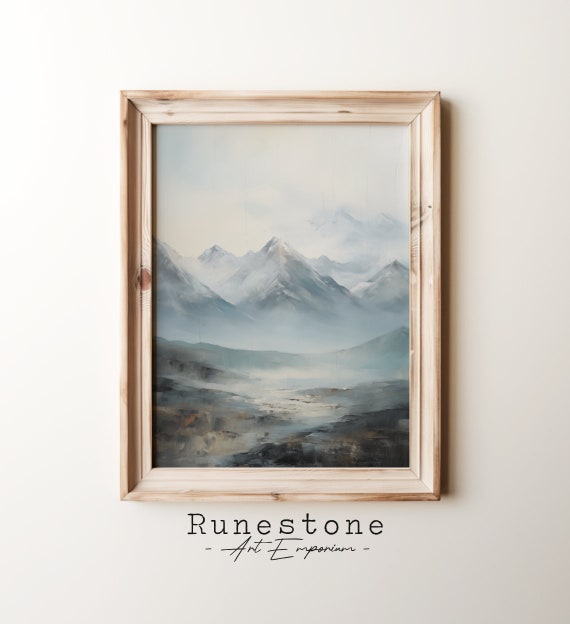 Misty Mountains Vintage Oil Painting Art Wall Mountain