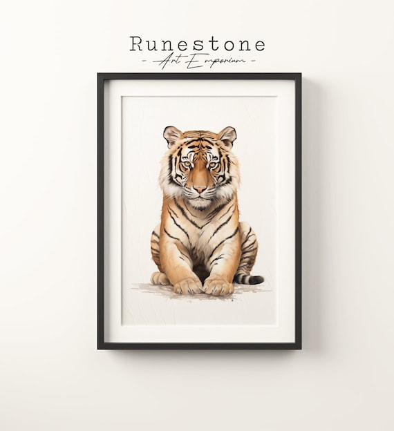 Vintage Tiger Illustration Realistic Big Cat Wildlife Art Poster