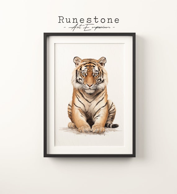 Vintage Tiger Sketch Big Cat Wildlife Boho Wall Art Minimalist Bohemian Hand Drawn Animal Print