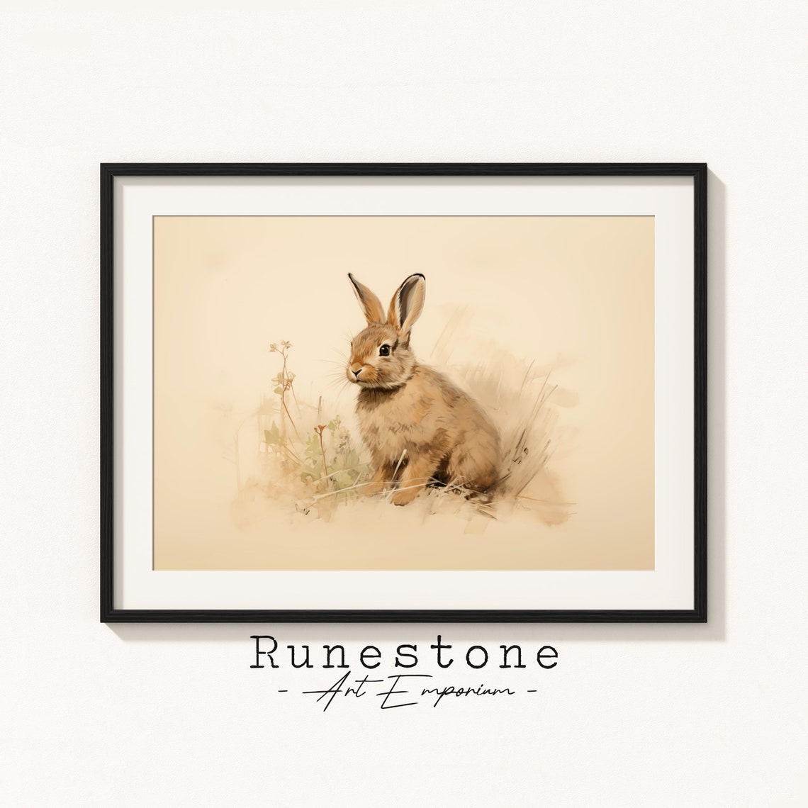 Vintage Rabbit Sketch Easter Wall Art Minimalist Illustration Antique Animal Drawing Spring Etching Print