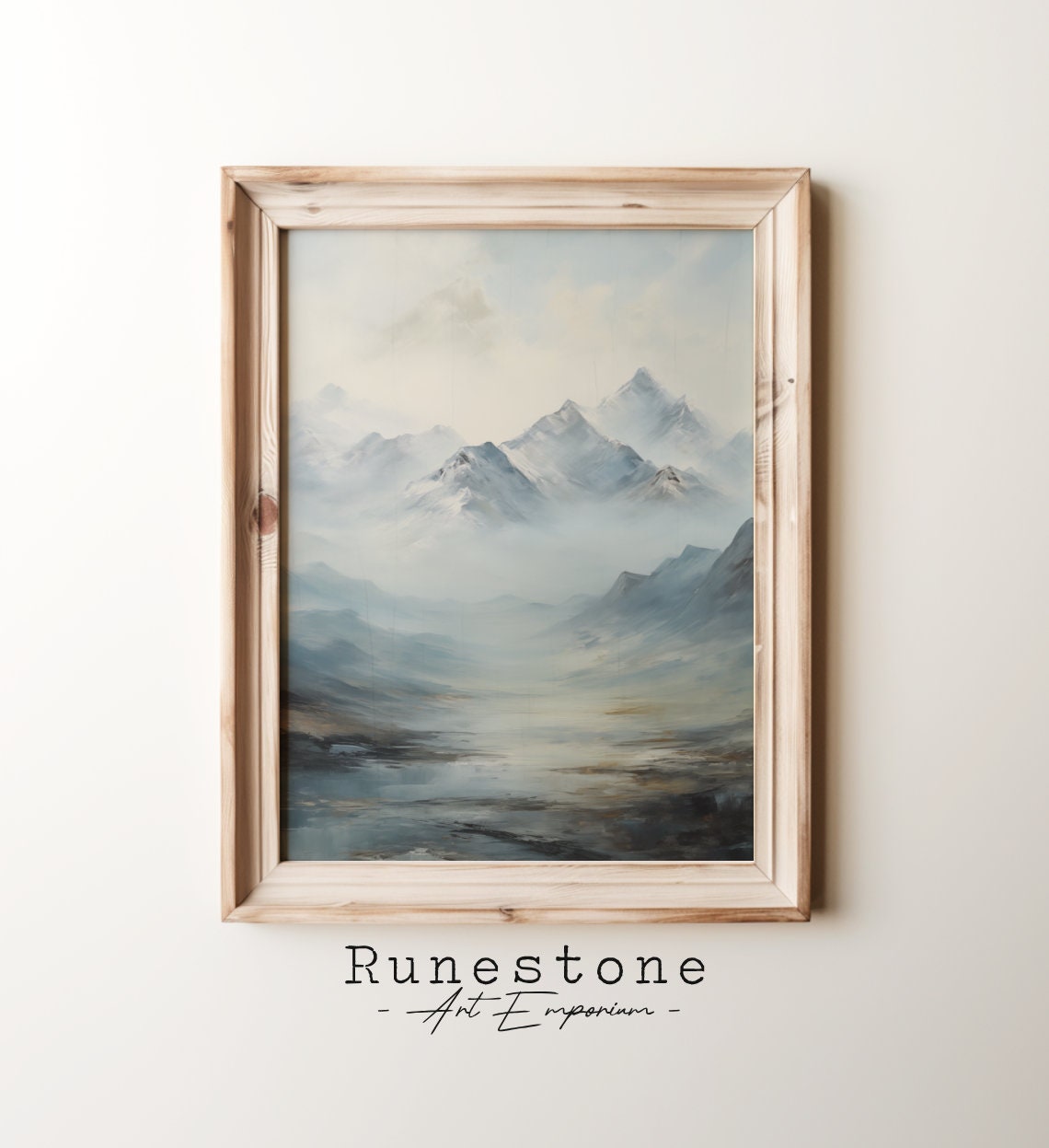 Misty Blue Mountain Valley Soft Gray Serene Landscape Art Poster