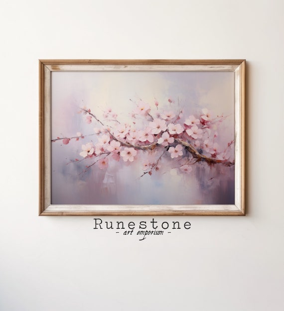 Cherry Blossom Oil Painting Art Vintage Design Wall Pastels Rustic Home Decor