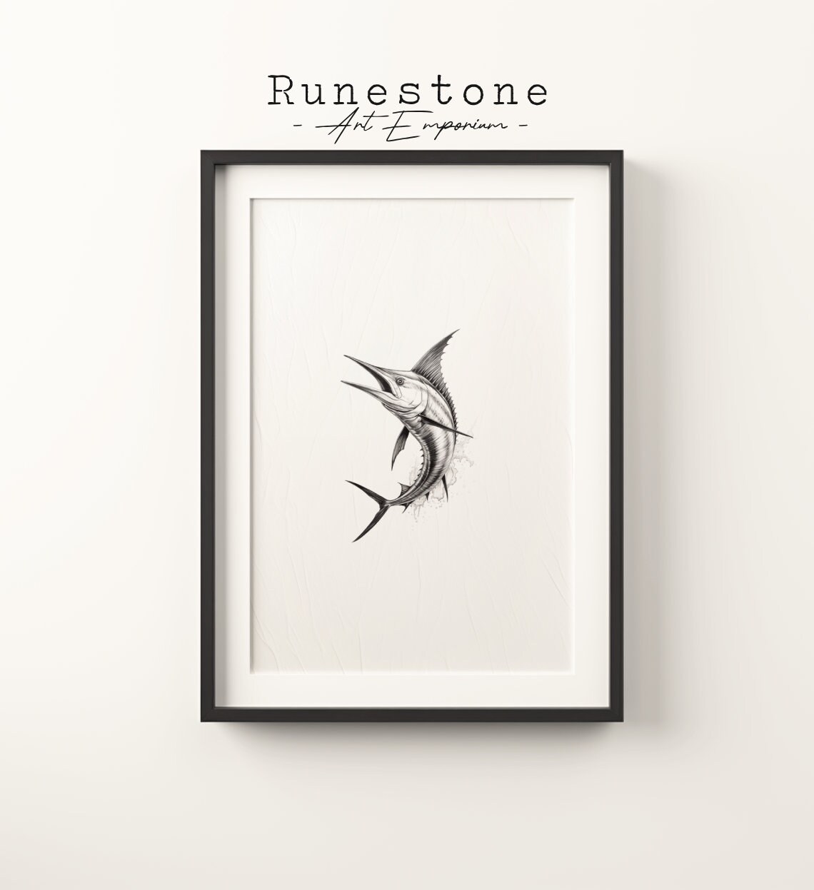 Minimalist Marlin Fish Sketch Art Print, Beach Decor