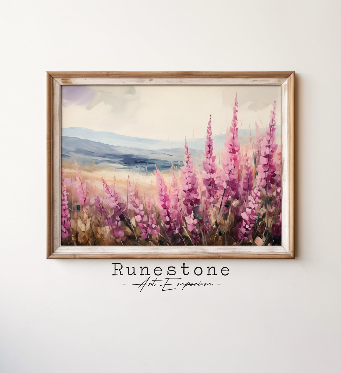 Pink Lupine Flowers Mountain Meadow Floral Oil Painting Wall Art