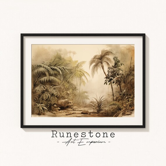 Sepia Tropical Jungle Sketch Antique Palm Botanical Art Poster